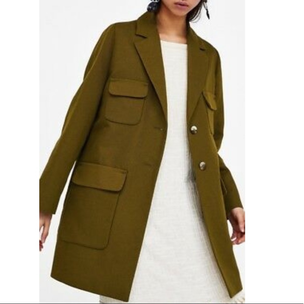 Zara Basic Oversized Khaki Jacket Blazer Xs - image 2